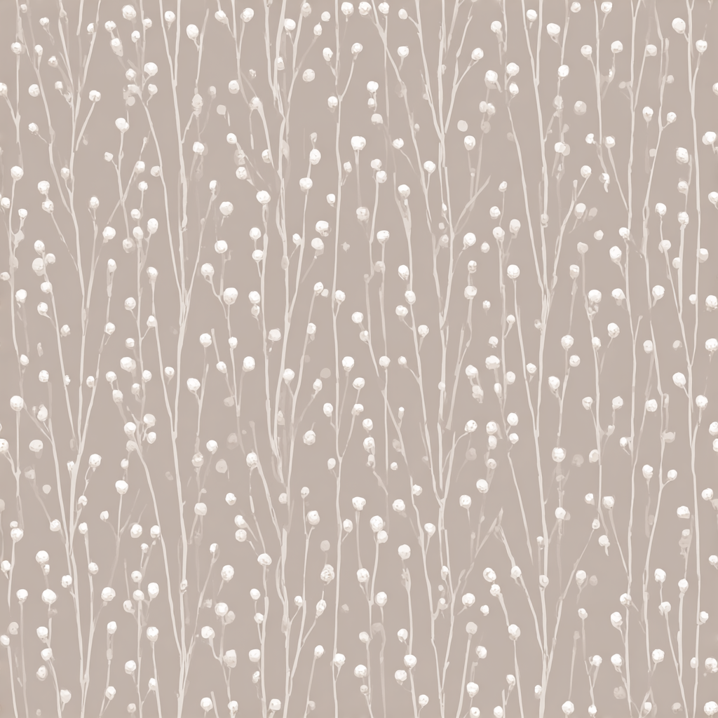 Floral sprigs wallpaper in neutral tones with an all-over botanical pattern.