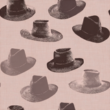 Hats print wallpaper with a linen texture background.

