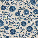 Floral indigo wallpaper by York Wallcoverings featuring a dahlia pattern and textured finish.