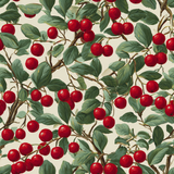 Cranberry crawl wallpaper with leaf and berry pattern in red and green.