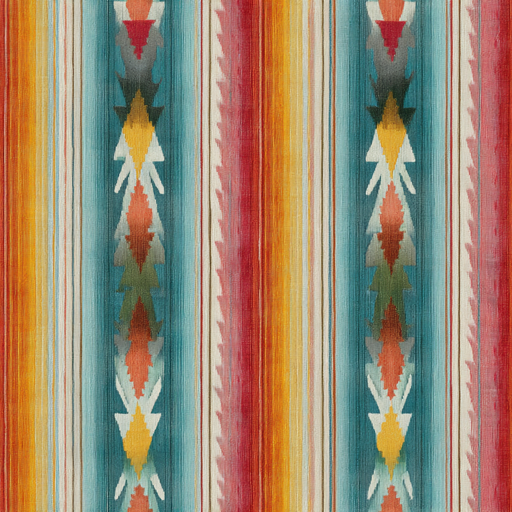 Rio Grande Stripe Wallpaper with multicolored stripes and chevron pattern details.