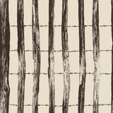 Fence line study wallpaper with a barbed wire pattern against a light tan background.