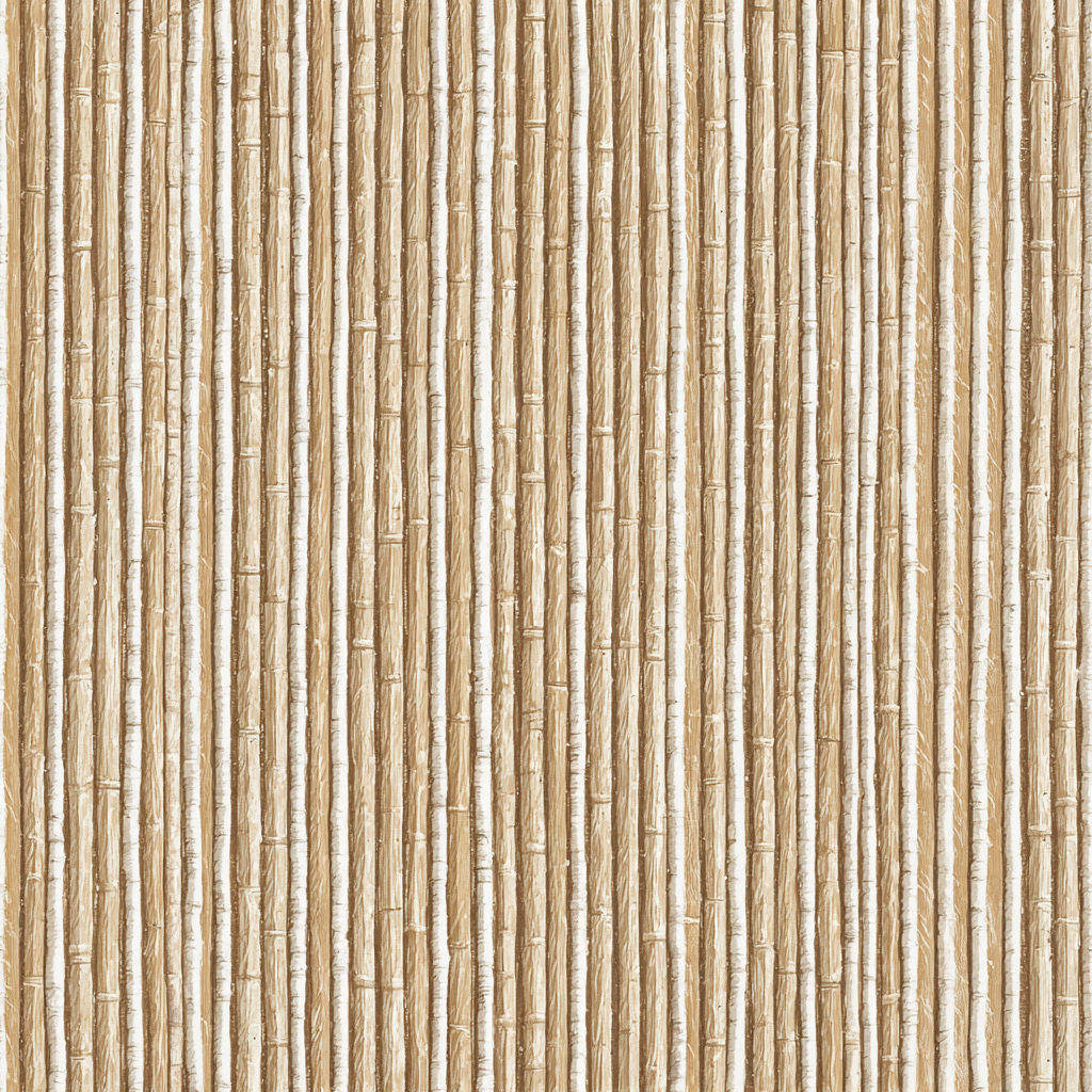 Tan bamboo rhythm wallpaper with vertical cane pattern and textured details.