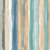 Vertical striped wallpaper with brushstroke pattern, in brown, blue and sea green hues.