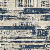 Distressed navy and beige wallpaper with a textured, horizontal linear pattern of weathered type.