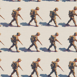 Field March wallpaper with repeating soldier motif over a canvas texture.