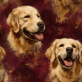 Brindle reverie wallpaper with a golden retriever pattern on a textural, auburn backdrop.
