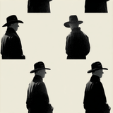 Monochromatic Desert Witness wallpaper with repeating cowboy silhouette pattern.