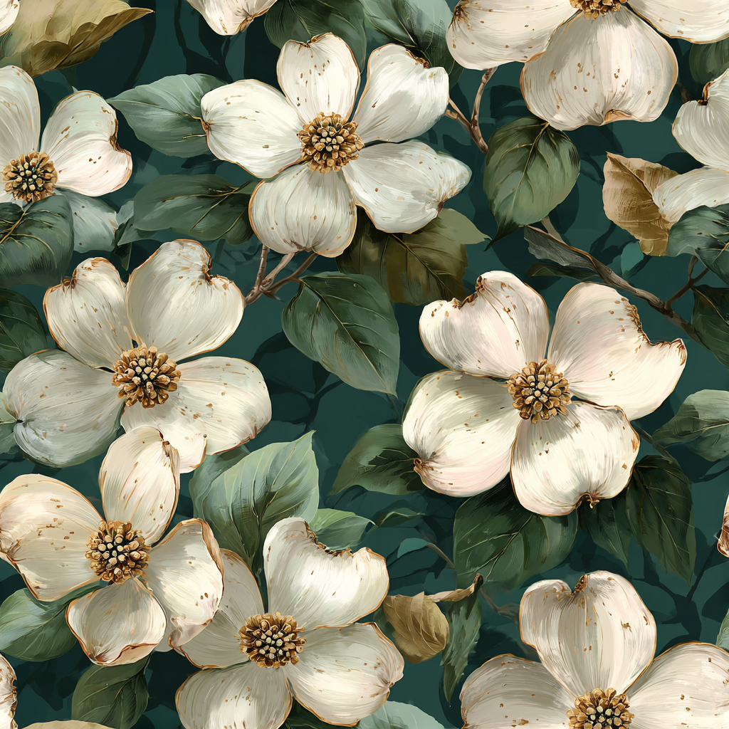 Floral wallpaper with white camellias, from a verdant design, featuring dark green leaves and botanical accents.
