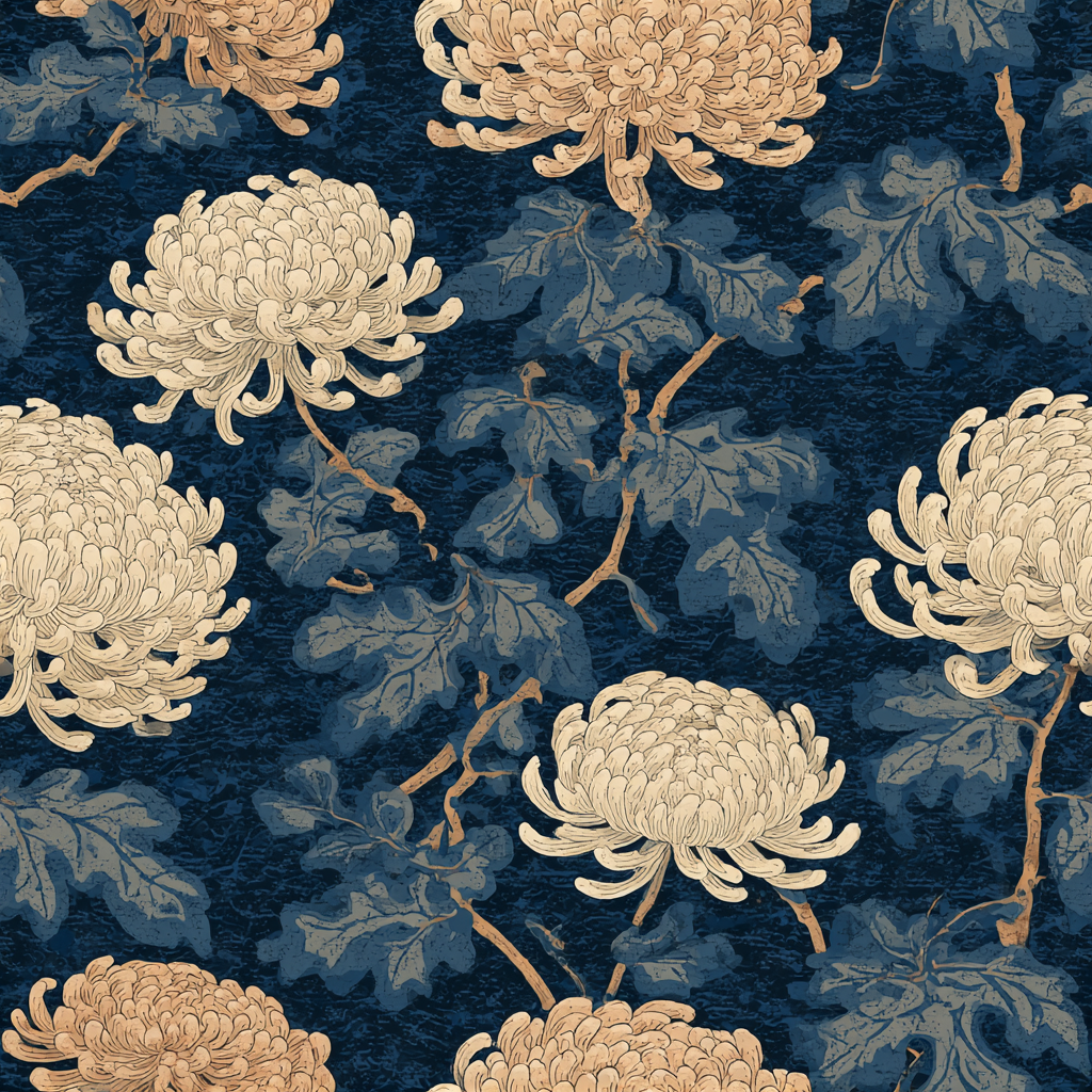 Indigo Kiku Edo Wallpaper