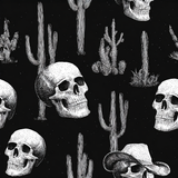 Desert Relic Nocturne Wallpaper with skull and cactus pattern on a dark background.