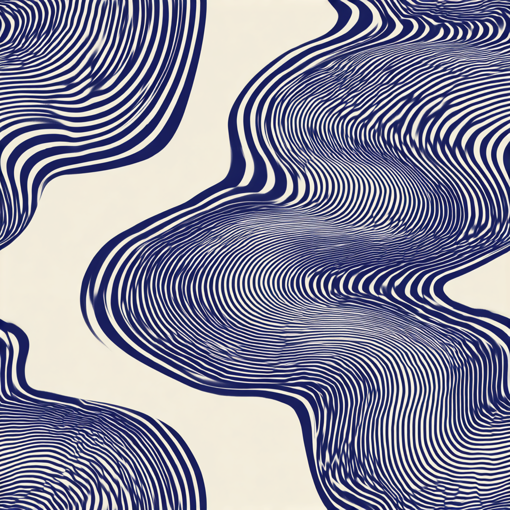 Cobalt drift wallpaper with curved navy blue and white line pattern.