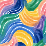 Colorful watercolor wallpaper with abstract shapes and white stripes.