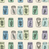 Herbarium Jars Wallpaper with herb patterns and mason jar illustrations.