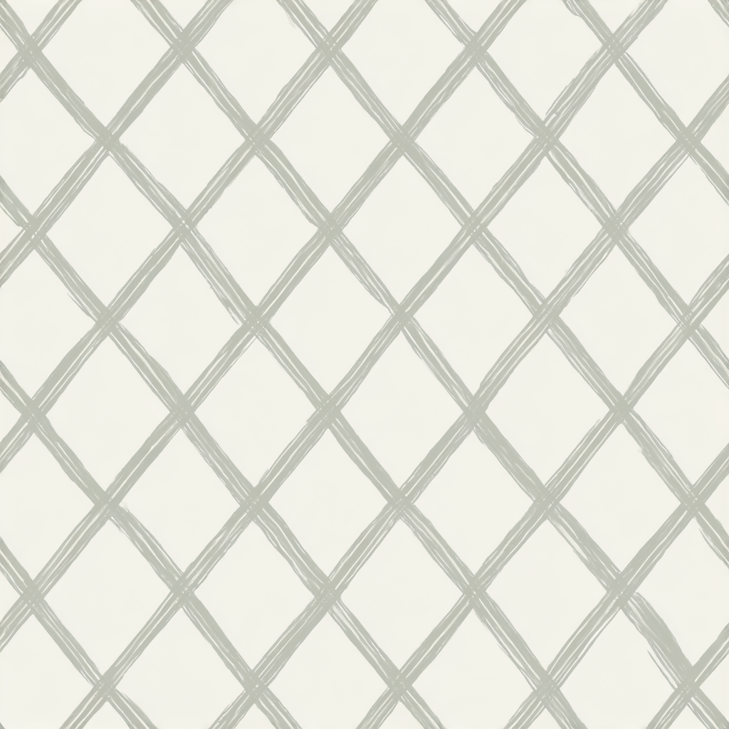 Lattice pattern wallpaper with a weathered grid design on an off-white background.