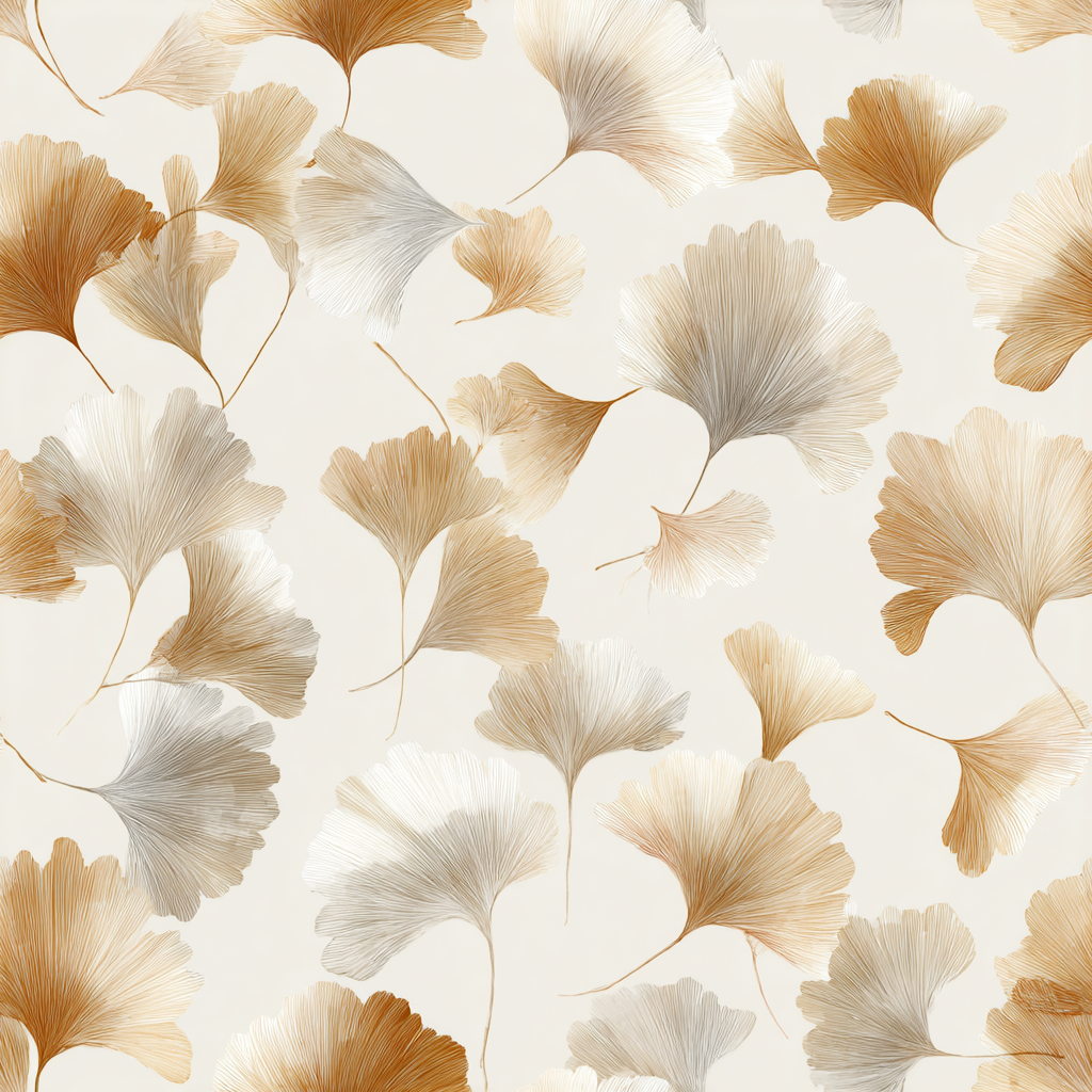 Ginkgo wallpaper with golden hues featuring a leaf pattern on a light cream background.
