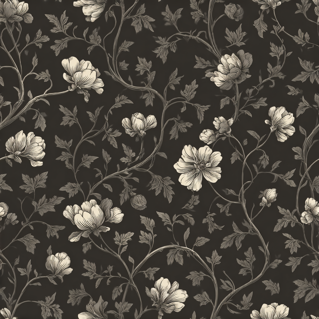 Floral wallpaper with roses by Brewster Home Fashions, featuring a climbing vine pattern against a dark background.
