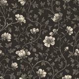 Floral wallpaper with roses by Brewster Home Fashions, featuring a climbing vine pattern against a dark background.
