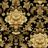 Baroque gold wallpaper with flower and leaf pattern details.
