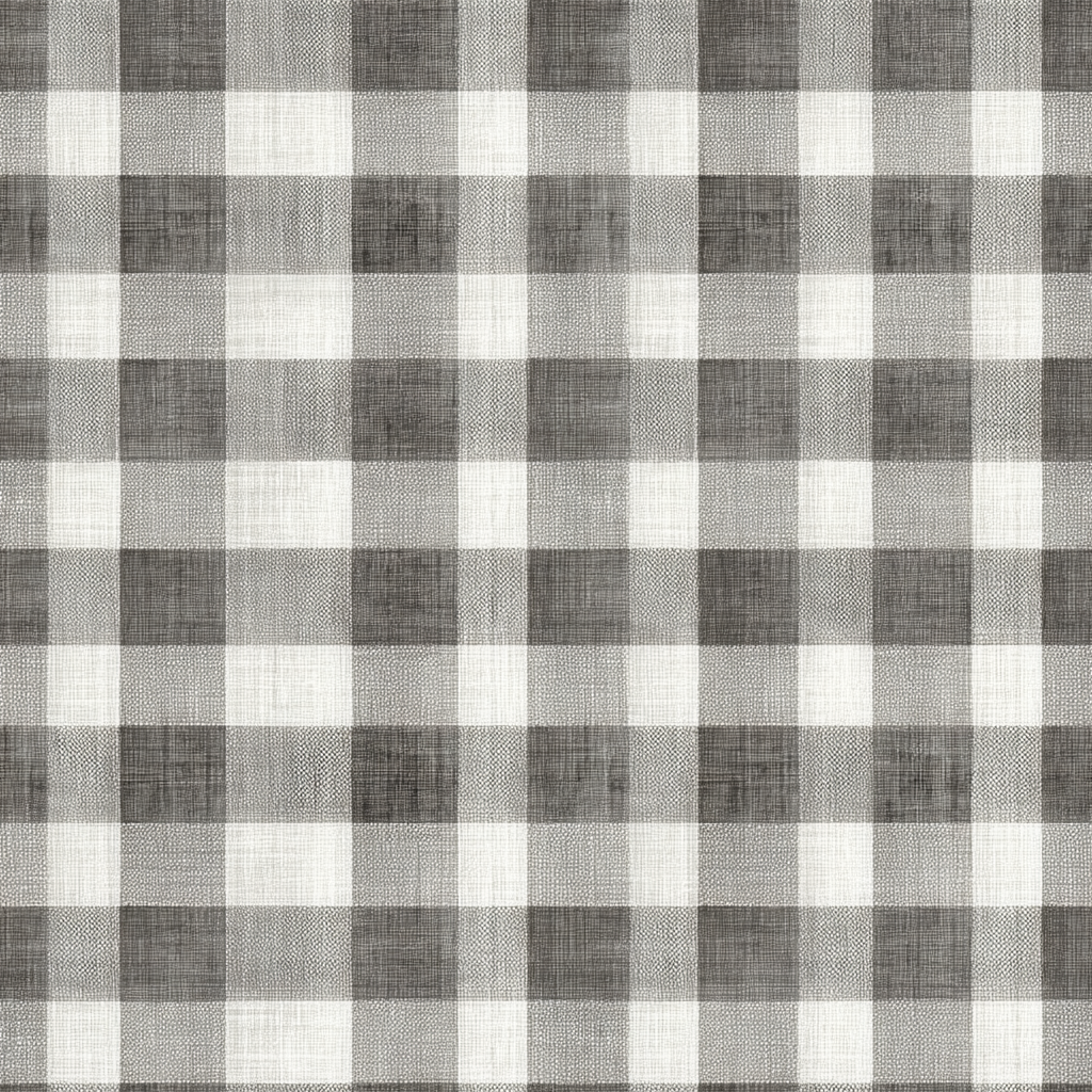 Gray and white checked wallpaper with woven texture.