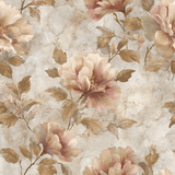 Floral Heirloom Fade Wallpaper with peach and brown accents, textured backdrop.