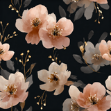 Floral velvet blossom wallpaper with watercolor effect and gold accents.