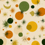 Retro atomic Yucca wallpaper with green, yellow, and orange geometric shapes.