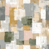 Neutral-toned wallpaper with a grid pattern by York Wallcoverings, featuring a textured brushstroke effect and square block design.
