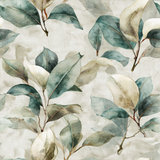 Watercolor eucalyptus leaf wallpaper with a neutral textured background.
