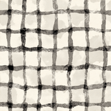 Neutral grid wallpaper with charcoal brushstrokes, creating a hand-painted effect and modern pattern.