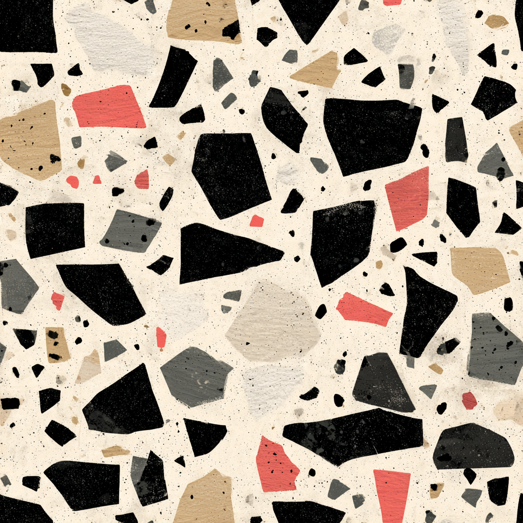 Terrazzo wallpaper with red rock detail featuring a speckled pattern.
