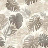 Sepia tone wallpaper featuring a tropical canopy pattern with monstera and palm leaves.