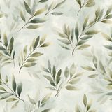 Olive Glade wallpaper with an olive and green leaf pattern on a light, textured background.
