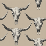 High Plains Relic wallpaper with bull skull pattern on beige background.