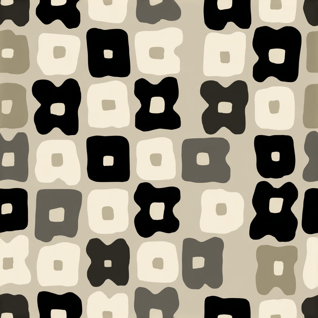 Neutral tone wallpaper with square and quatrefoil pattern.