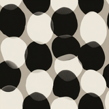 Circles wallpaper with overlapping black and off-white spots, on a taupe backdrop.