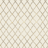 Gilded trellis wallpaper with gold accents, decorative knot details and a diamond pattern.
