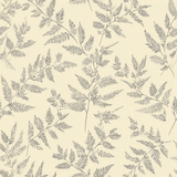 Botanical fern wallpaper with gray leaves on a cream background.