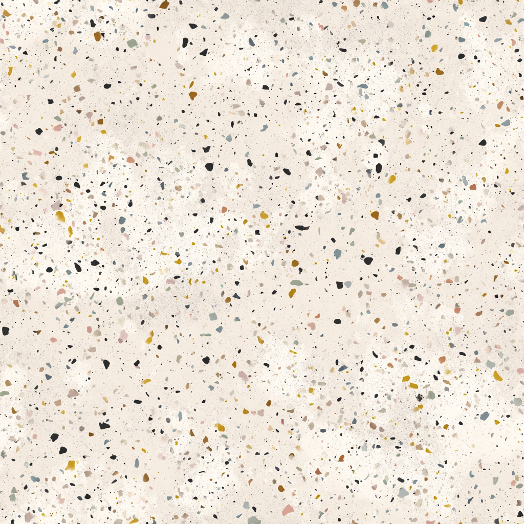 Grain wallpaper with beige background by Lido, speckled with colorful terrazzo-like chips.
