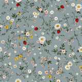 Strawberry Thicket Wallpaper with floral and strawberry pattern on a gray background.